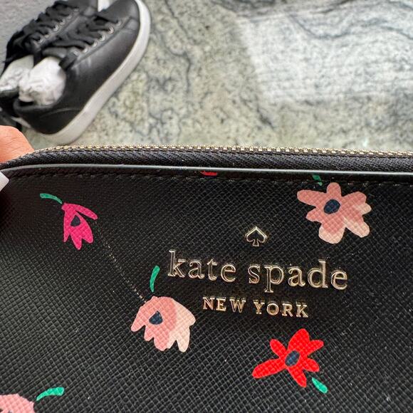 Women's Kate Spade Black and Pink Floral Pouch - Picture 3 of 7